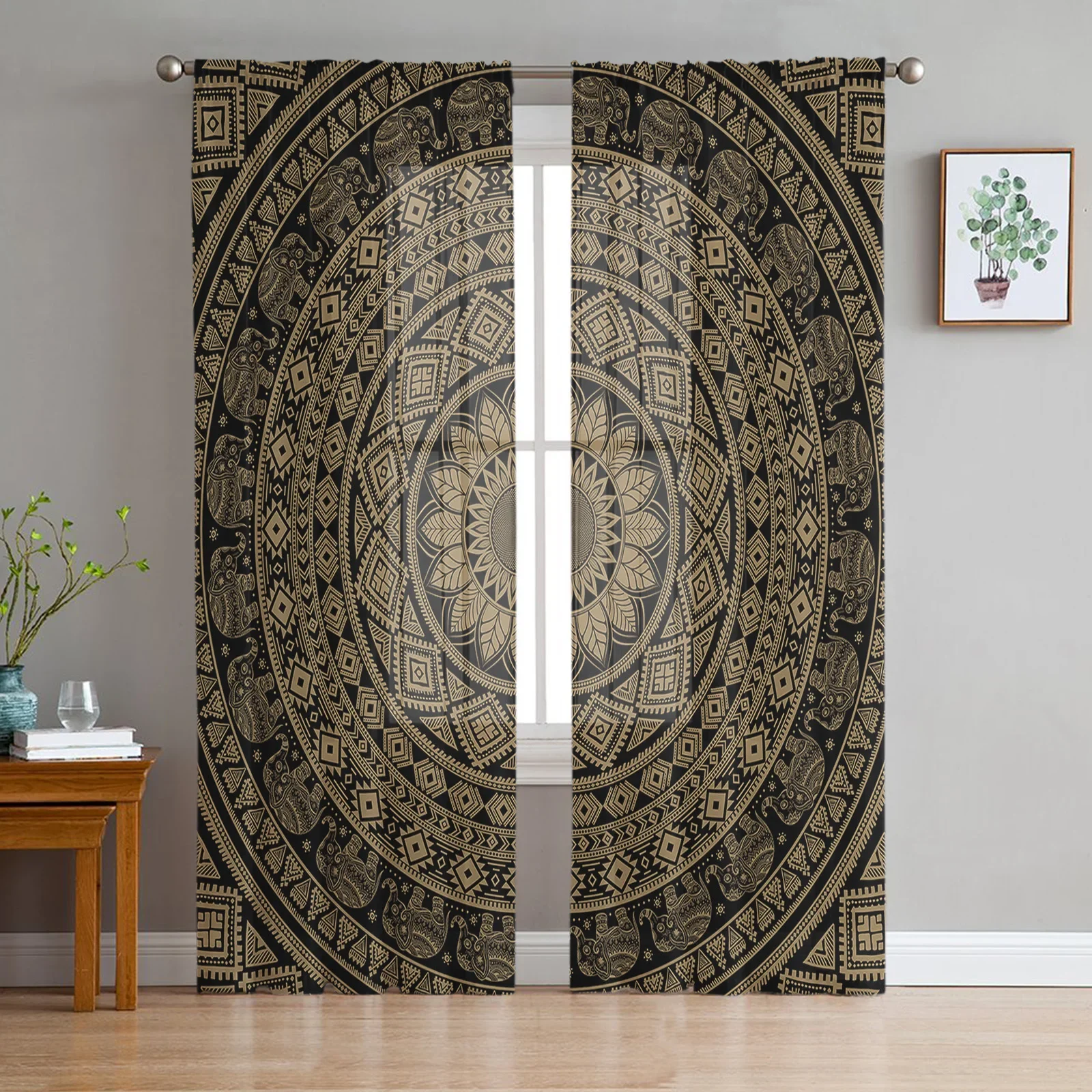 Bohemian Brown Mandala Modern Curtains For Living Room Transparent Tulle Curtains Window Sheer For The Bedroom Accessories Decor