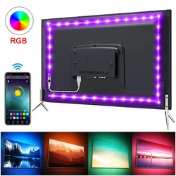 Tira de Luces LED RGB con Bluetooth, Aplicación, 5V USB, Cinta LED Flexible, Cinta de Diodos para Retroiluminación de TV, Decoración de Sala de Juegos
