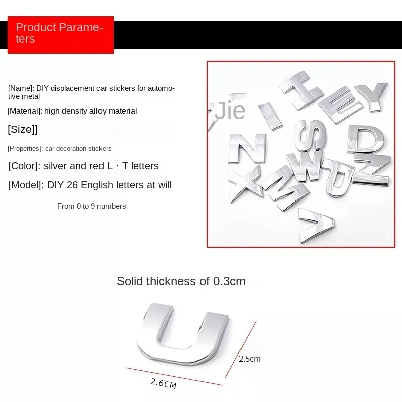 Autocollants 3d chromé pour voiture, lettres et chiffres en métal, 25mm, 1 pièce, Alphabet étanche pour accessoires de moto