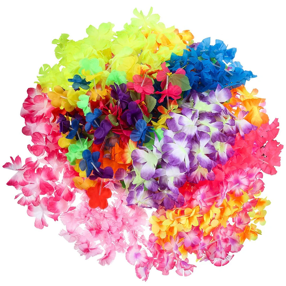 

36Pcs Hawaiian Leis Flower Necklaces Lightweight Realistic Fabric Necklaces Bright Colors for Hawaii Beach Summer Luau Party