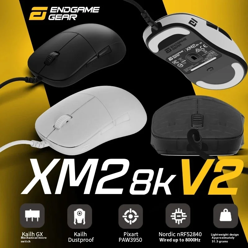 Endgame Gear XM2 8K V2 Mouse Wired Mouse Paw3950 Nordic nRF52840 8000Hz Polling Rate Lightweight Gaming Mice PC Accessories