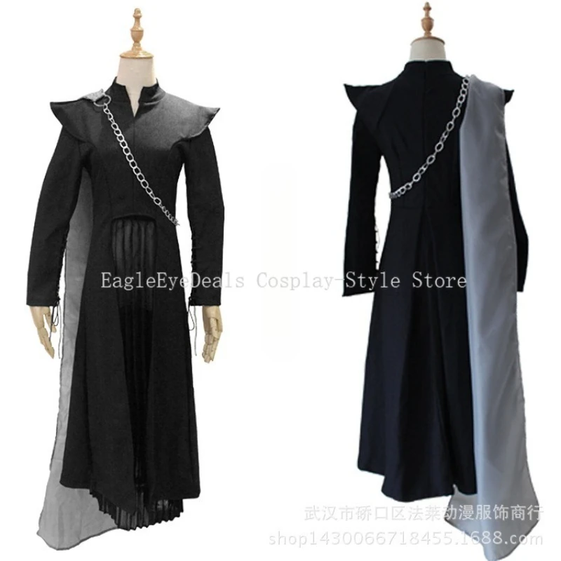 أزياء Daenerys Targaryen التأثيرية لشخصيات الفيلم فستان الموسم 7 الزي الأسود رداء الهالوين كرنفال الزي الرسمي للنساء #3