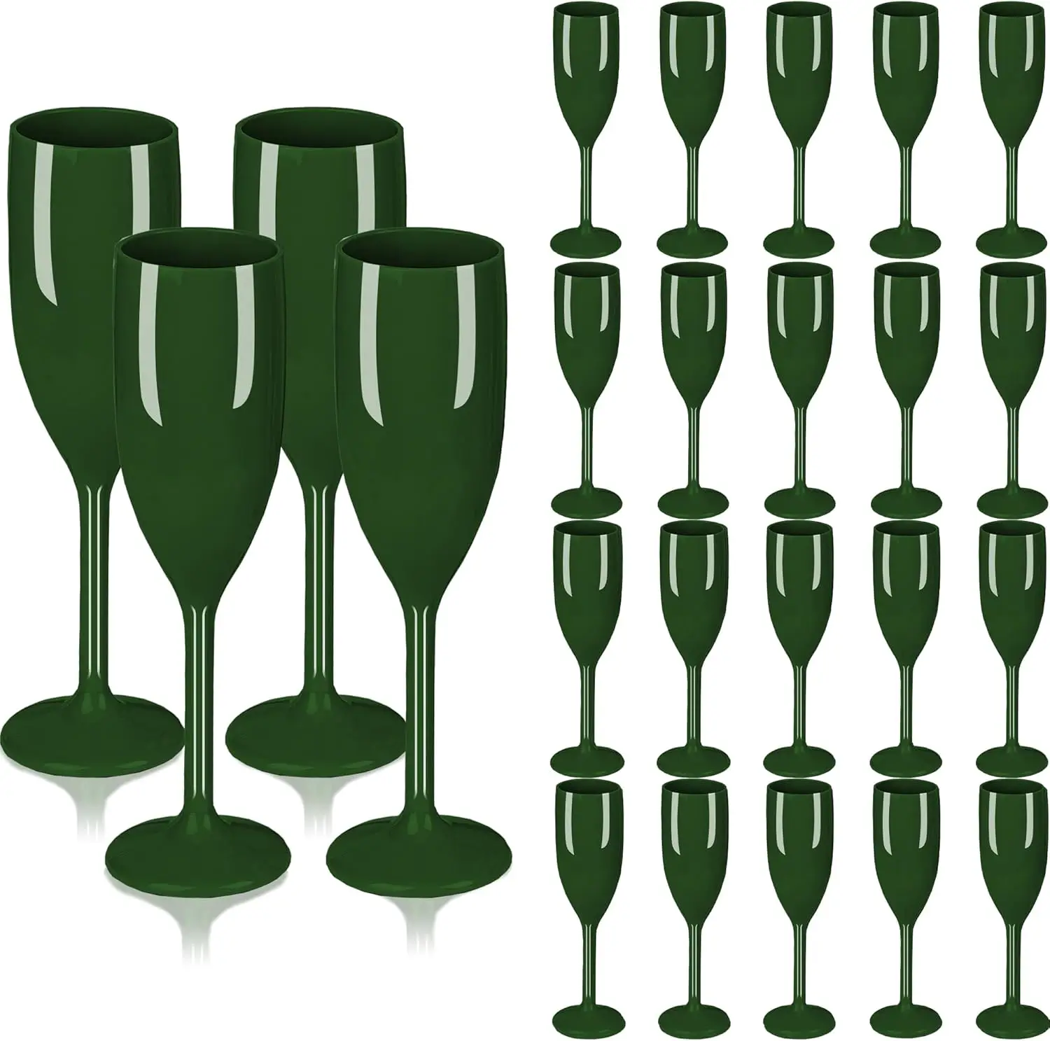 

Dark Green Acrylic Champagne Flutes Set of 24, Shatterproof Reusable Goblets for Wedding Christmas Party