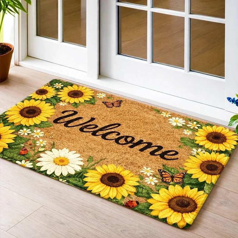Yellow Daisy Floral Pattern Bath Mat Bathroom Rug 2D Flat Non Slip Floor Mat for Bathroom Entryway Kitchen Home Decor Doormat