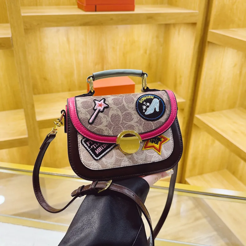 

​​2025 Monogram Color-Block Saddle Bag, Convertible Top Handle Crossbody Purse for Women, Vintage-Inspired Day to Night Tote