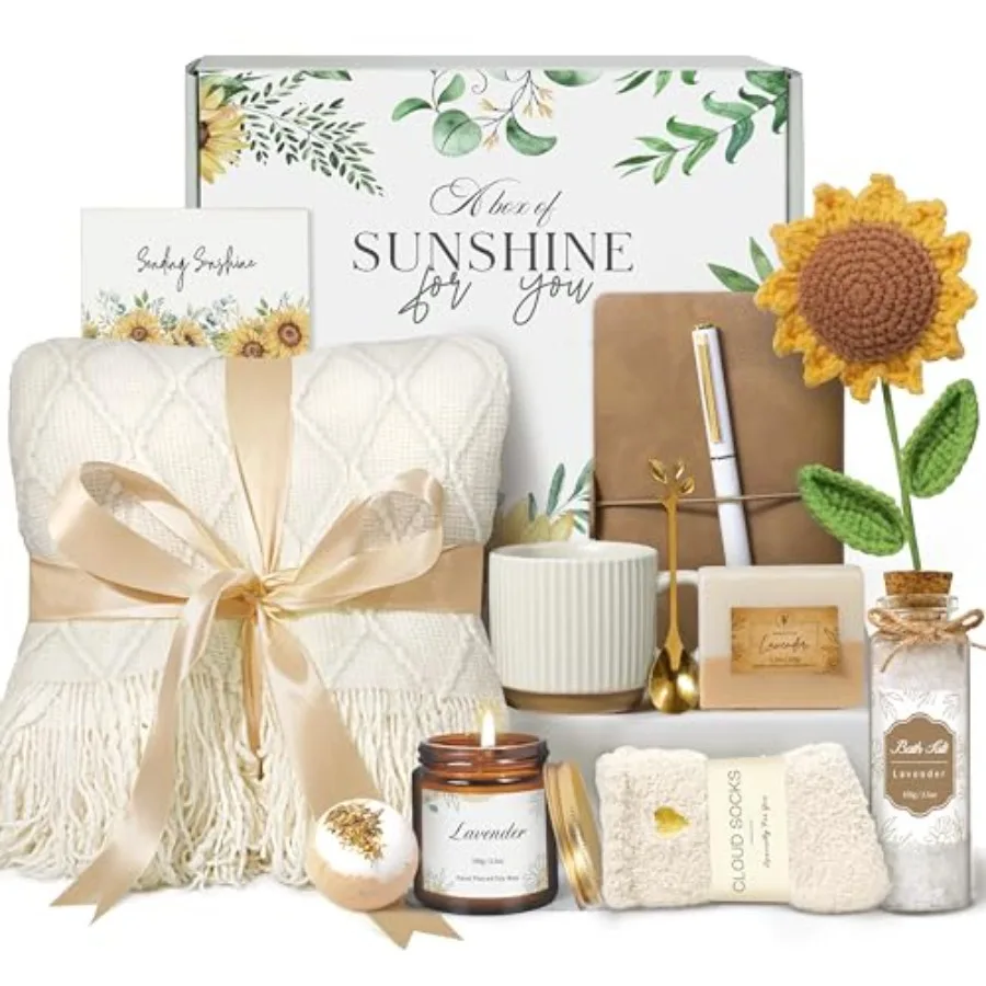 

Gifts for Women Best Friend Birthday Gifts Get Well Soon Self Care Package Box Sending Sunshine Sunflower Basket Thinking of Yo