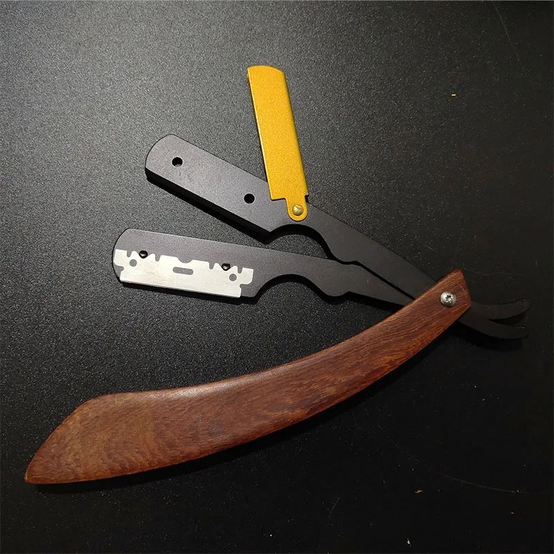 Fryzjer klasyczna maszynka do golenia uchwyt na bezpieczniki mężczyźni drewniana rączka krawędź prosta brzytwa fryzjerska uchwyt składana maszynka do golenia hurtownia