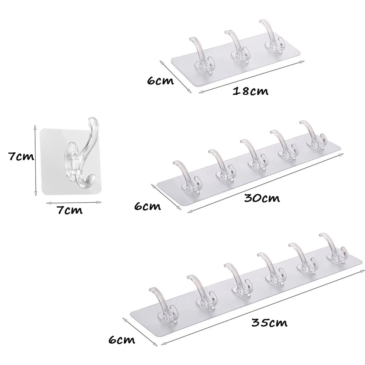 1/3/5/6 Row Transparent Hooks for Bathroom Self Adhesive Door Wall Hook Hanger Suction for Kitchen Storage Towel Hanging Hooks