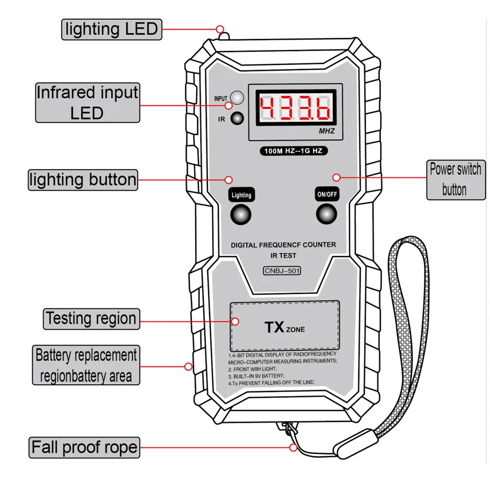 100M-1GHZ Digital Electronic Infrared Frequence Counter Test Instrument with Illumination Car Keys Infrared Frequency Tester