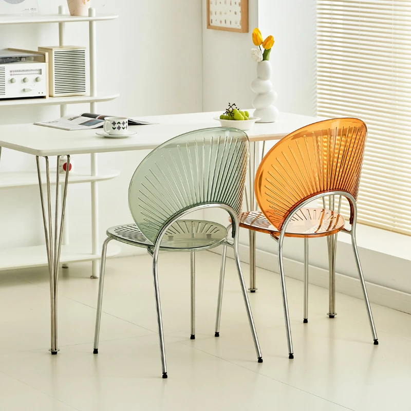 Nordic Modern Dining Chair - Transparent Backrest Creative Study Desk Chair, Colorful Plastic Design for Home/Office