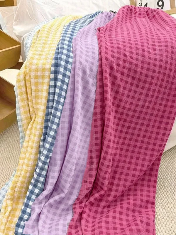 Breathable Loose Cotton Plaid Pants Women's Spring Summer Wide Leg Home Comfort Walking Pants Versatile Sleepwear Outerwear
