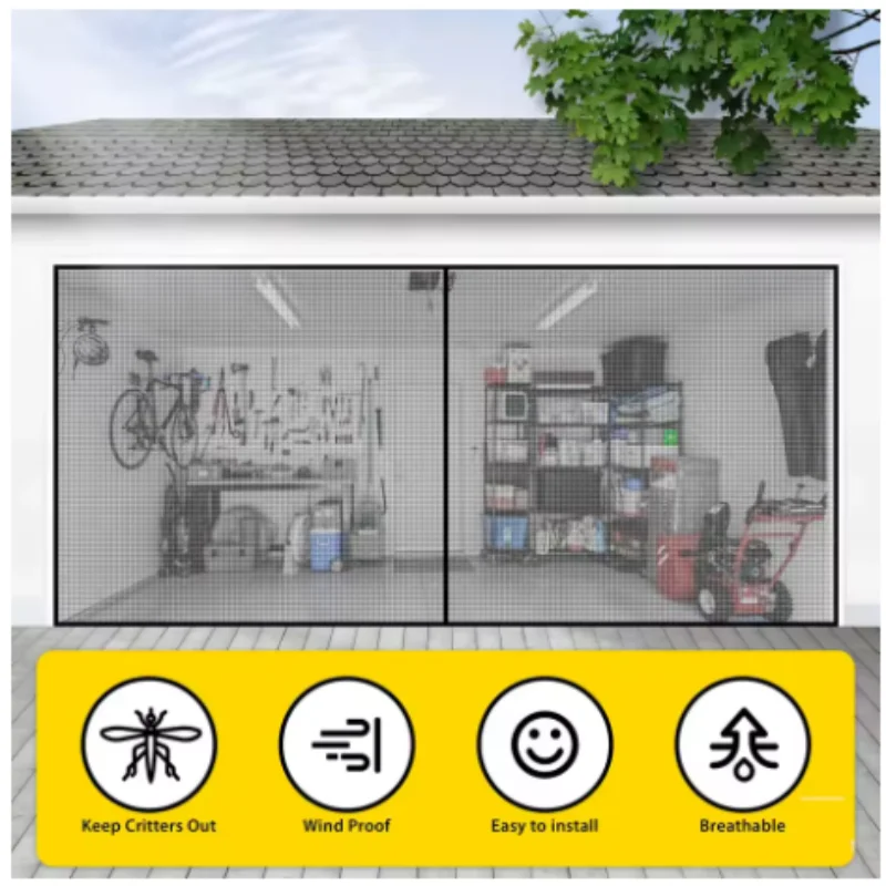 

Fiberglass Garage Screen Door - Magnetic Mesh Curtain, Insect & Dust Proof, Easy No-Drill Installation (Heavy-Duty）