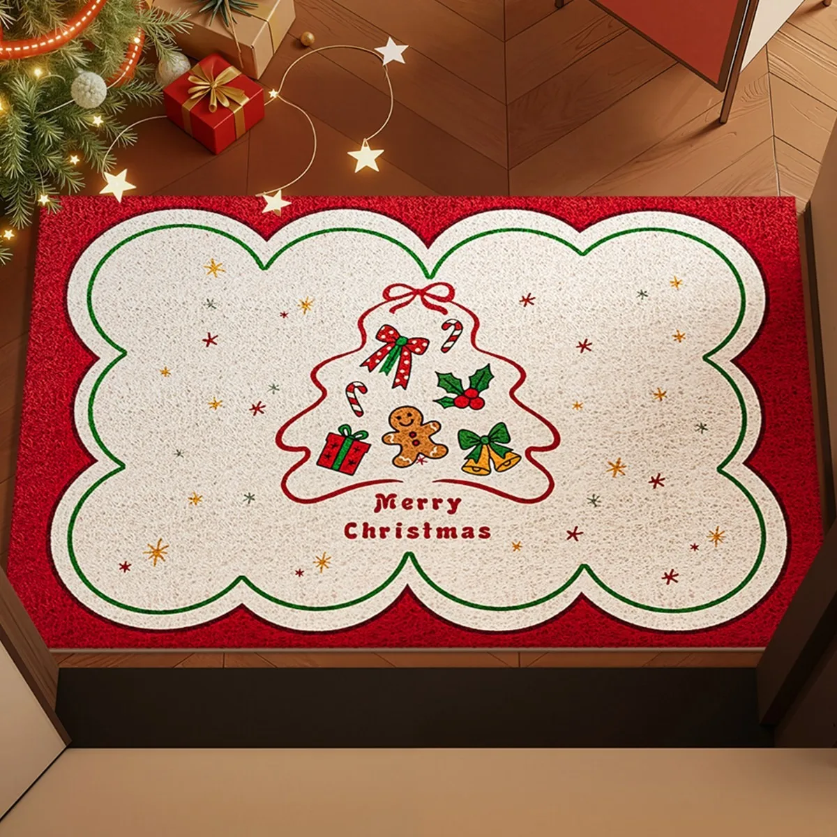 Playful Gingerbread Motif Washable Floor Mat Decorative Door Rug Perfect For Indoor Outdoor Entryway Welcome Accent