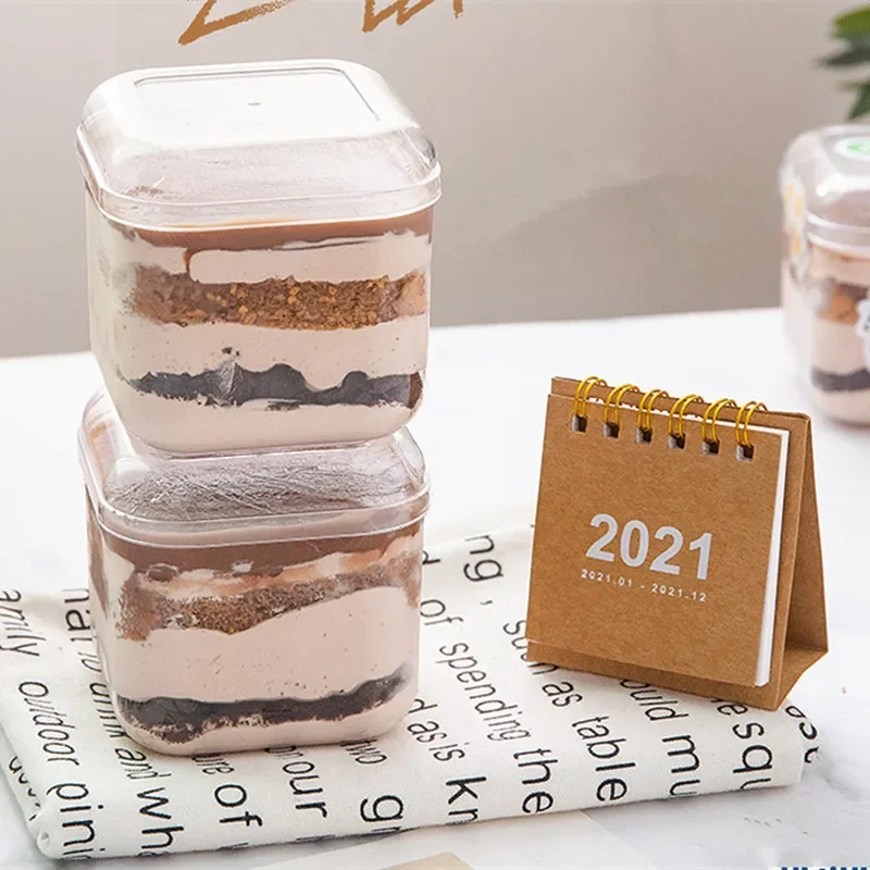 10pcs Square transparent hard plastic packaging cups ice cream pudding jelly yogurt dessert cake cups party favors cup with lid