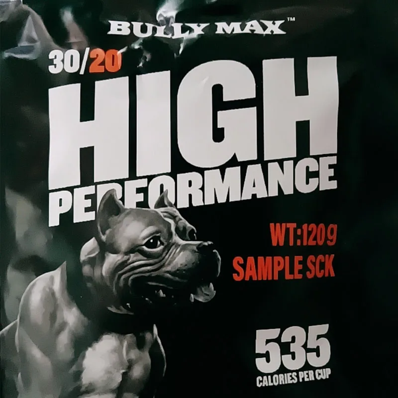 120g Pitbull Bully Max High Protein & Fat Super Premium Chicken Blend Ultimate Muscle Weight Gain for Puppies & Adult Dogs label