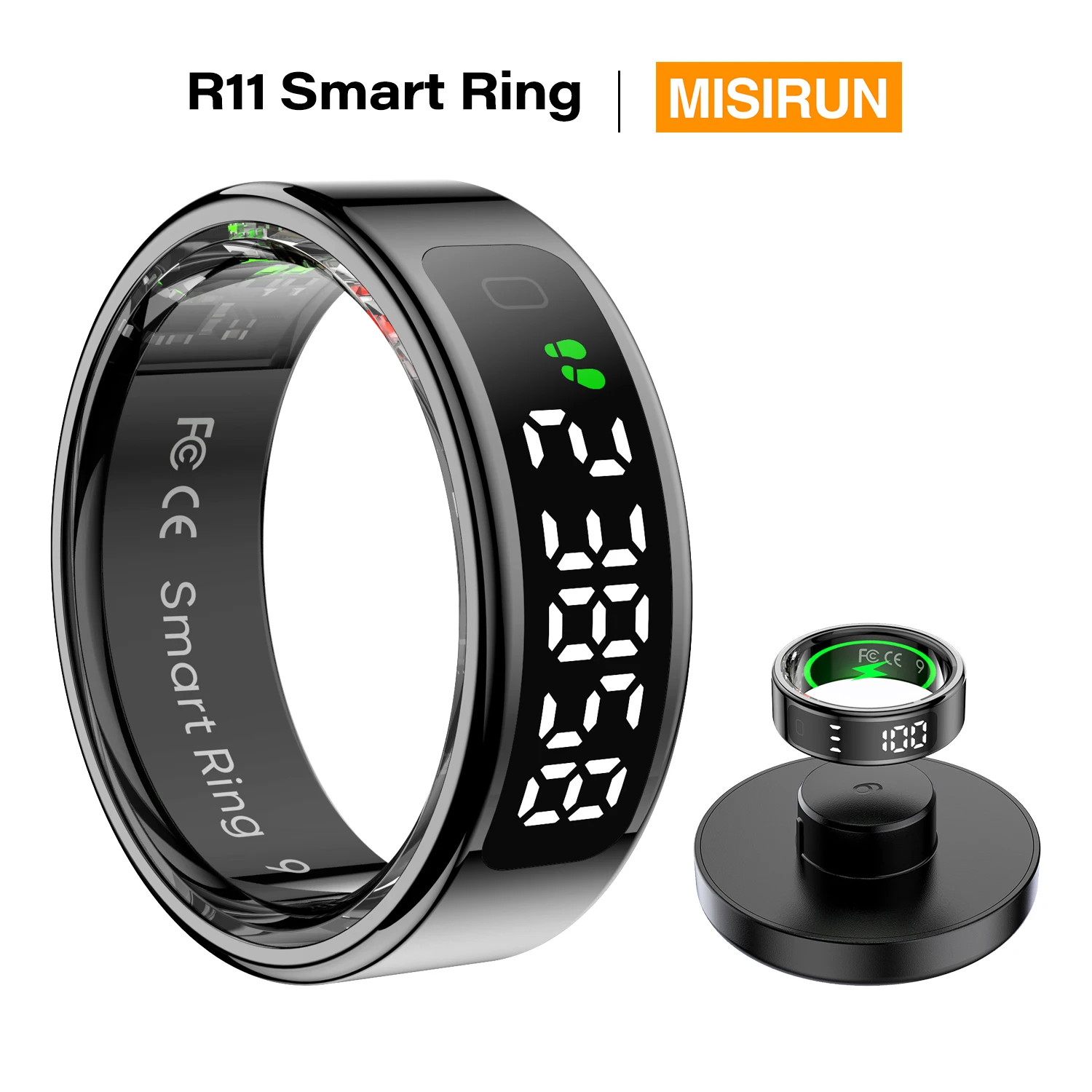 

R11 Smart Ring with Display Screen Touch Gesture Control Health and Sleep Monitor 5ATM Waterproof Multi-sport Mode for Men Women
