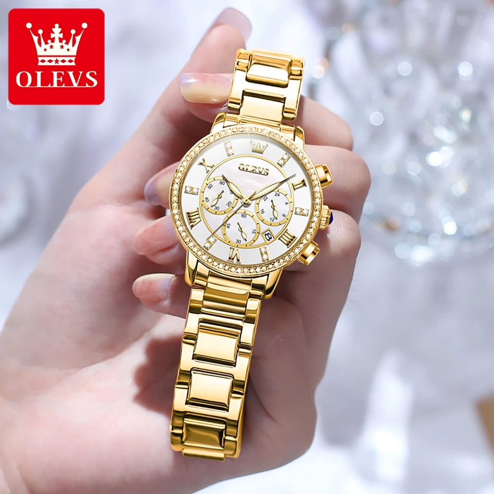 OLEVS New In Quartz Watch for Women Stainless Steel Waterproof Chronograph Auto Date Clock Fashion Elegant Ladies Wristwatches