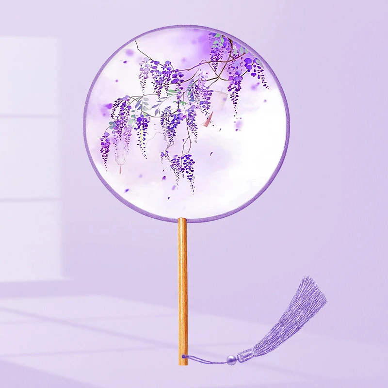 Long Handle Fan Cheongsam Round Fan Double-sided Fan Chinese  For Performance Costume Accessory Outdoor Activity