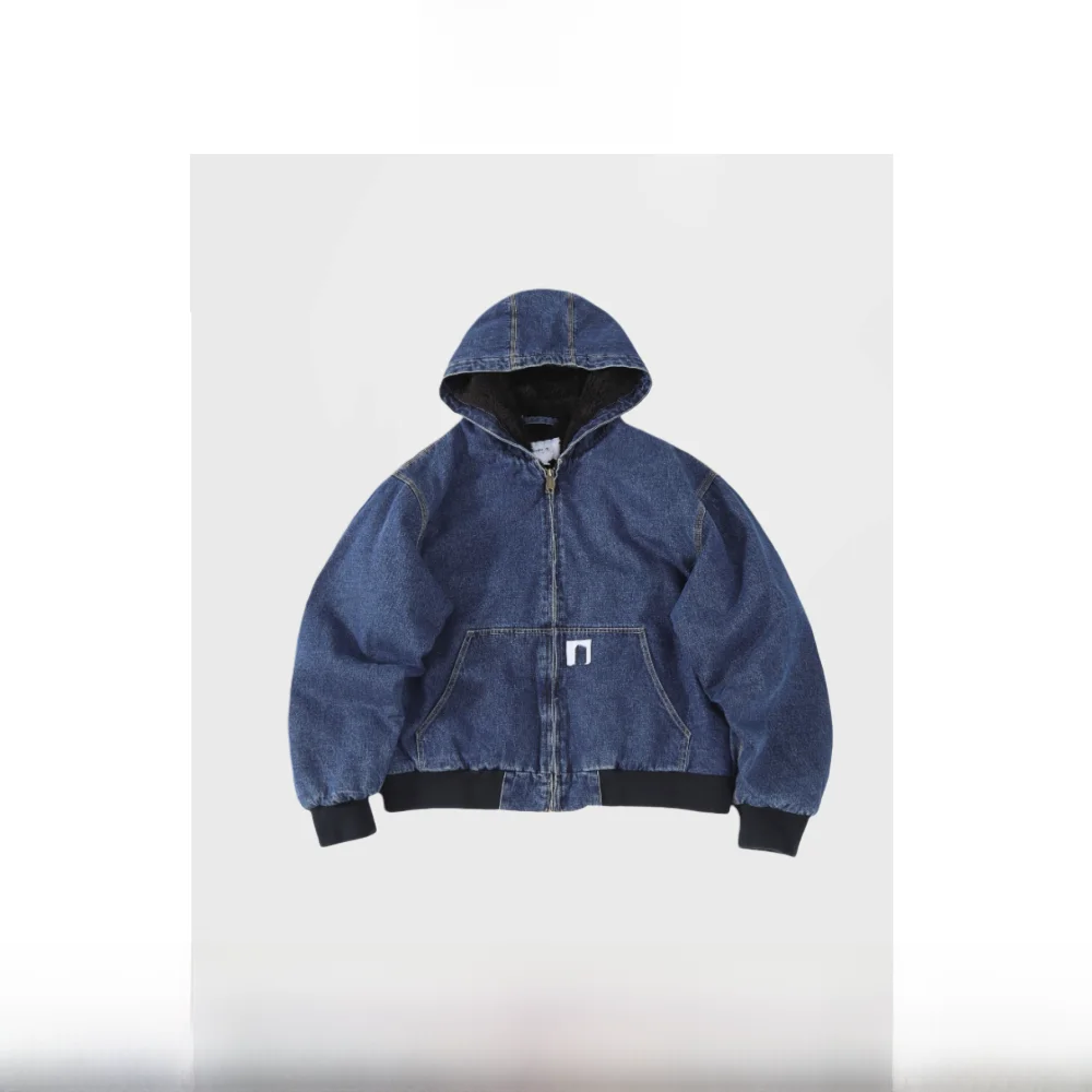 

Осенне-зимняя джинсовая рабочая одежда с талией, трендовое хлопковое пальто с капюшоном, молодежное трендовое свободное длинное повседневное пальто све