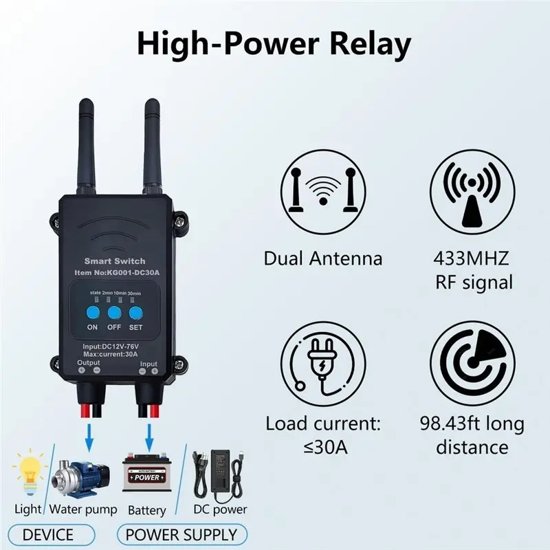 ALIM-DC 12V-76V Bluetooth Wireless Remote Control Switch,30A Relay Module With Adjustable Delay Timer(5S/2Min/10Min/30Min)