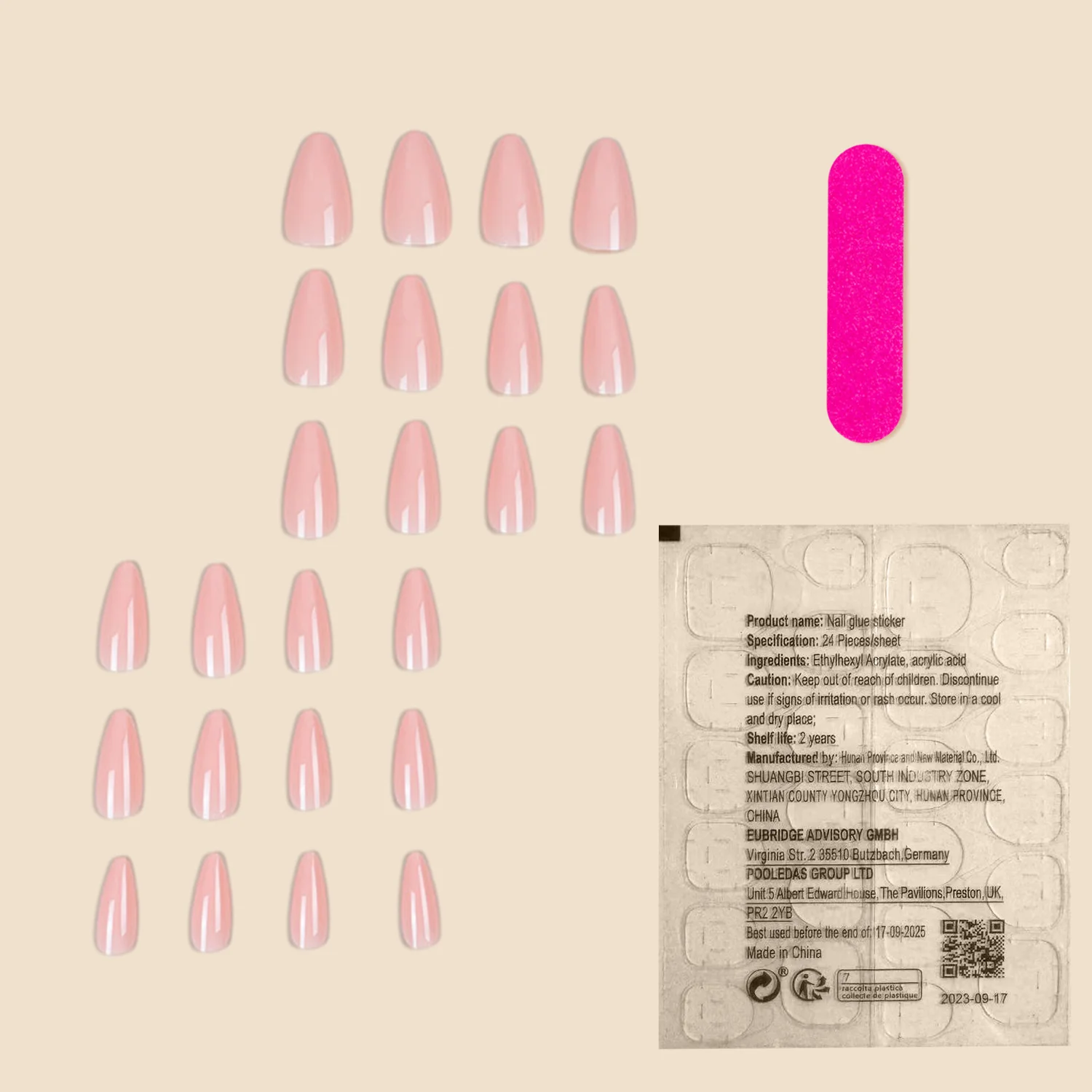 WM121 24pcs Glossy Nude Round Fake Nail Mid-length Simple Style Removable Artificial Nail for Daily Lives Everyday Use