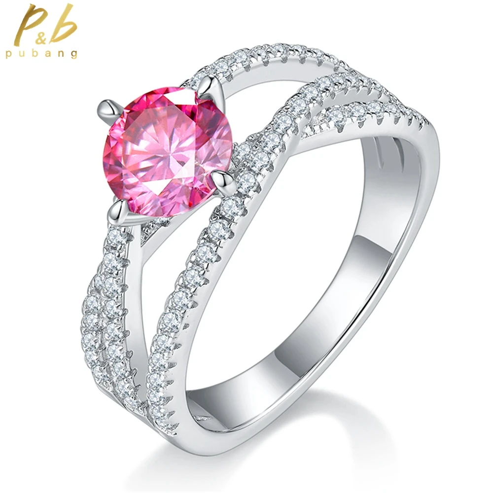 

PuBang FreeShipping Fine Jewelry Real 925 Sterling Silver Blue/Pink/Yellow GRA Moissanite Diamond Ring for Women Engagement Gift