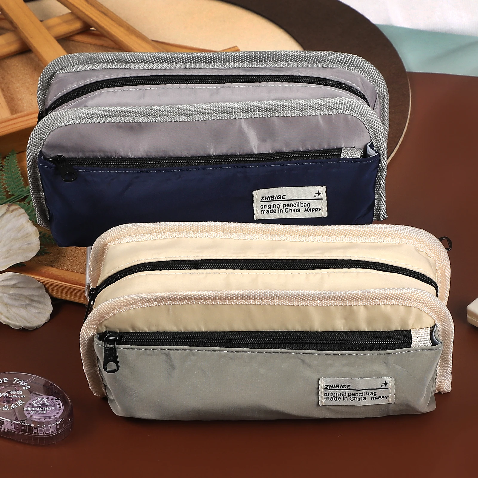 

Большая вместительная трехслойная холщовая сумка для ручек на молнии, пенал для хранения, креативный материал для журнала «сделай сам», студенческие принадлежности, канцелярские принадлежности