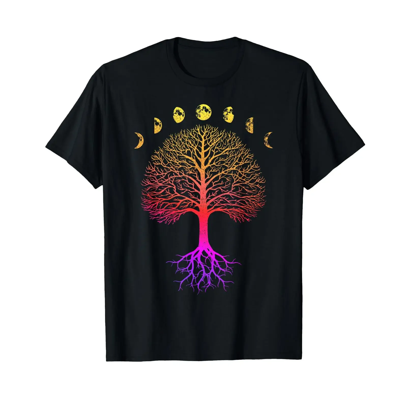 Tree of Life Phases the Moon Vintage Retro Yoga T Shirt vintage Washed graphic Soft streetwear Stylish Casual Unisex Slightly