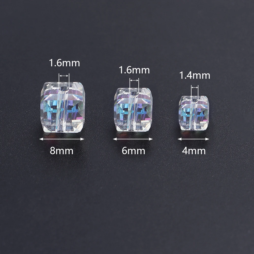 50Pcs 4/6/8mm Square Faceted Glass Crystal Beads for Jewelry Making Loose Spacer Glass Beads DIY Bracelet Pendant Accessories