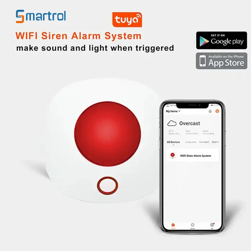 Smartrol WiFi Safety Protection Siren Strobe Light Sensor Home Alarm Security System 110dB Sound Light Alarm for Tuya Smart Life