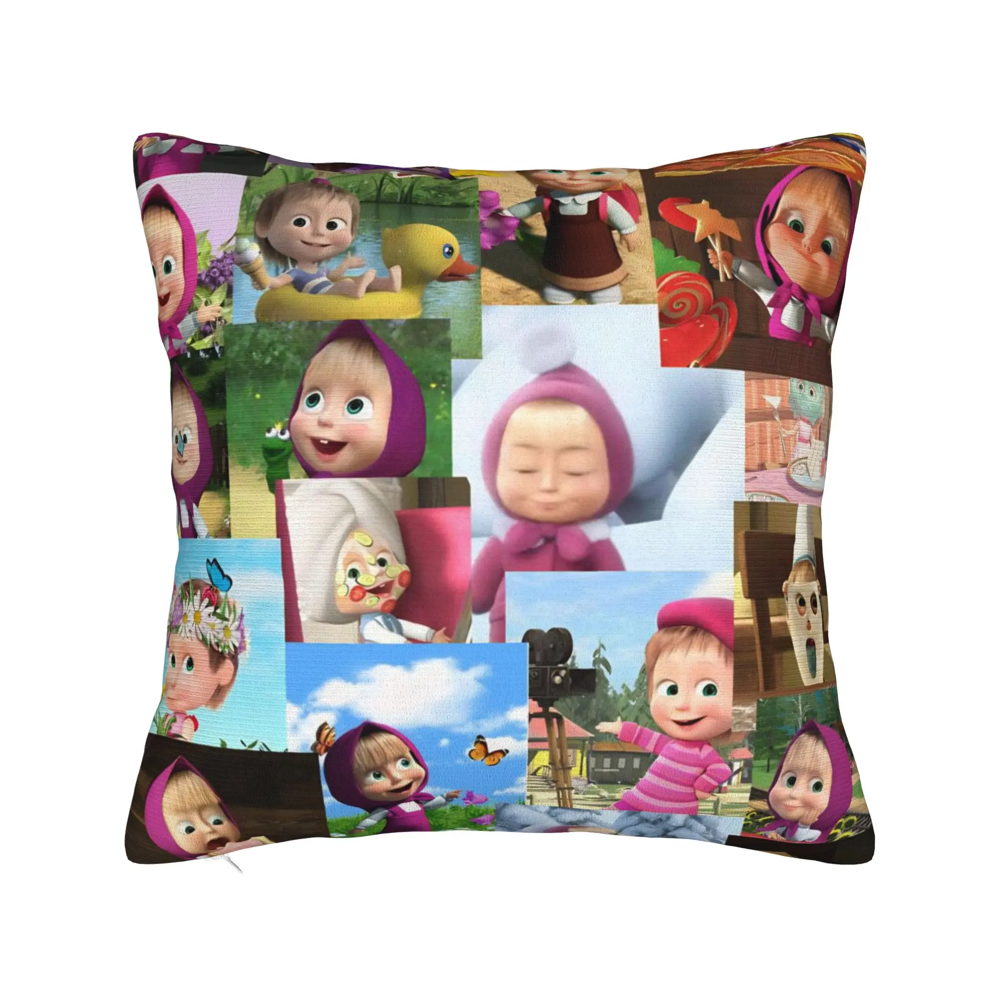Cute Cartoon M-Masha and Bear Pillowcase Printed Fabric Cushion Cover Decor  Pillow Case Cover Sofa Zippered 45*45cm