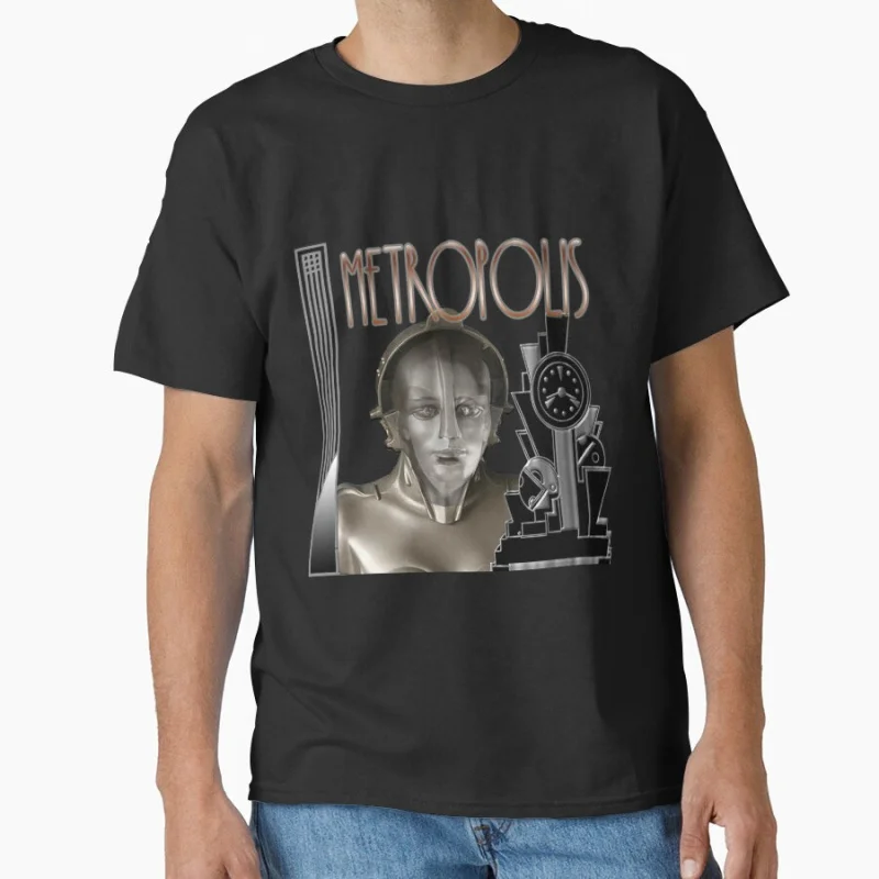 Retro sci fi Metropolis Vision Fritz Lang Movie germany cinema Short-sleeve crewneck T-shirt large size Adult Tops S-6xl