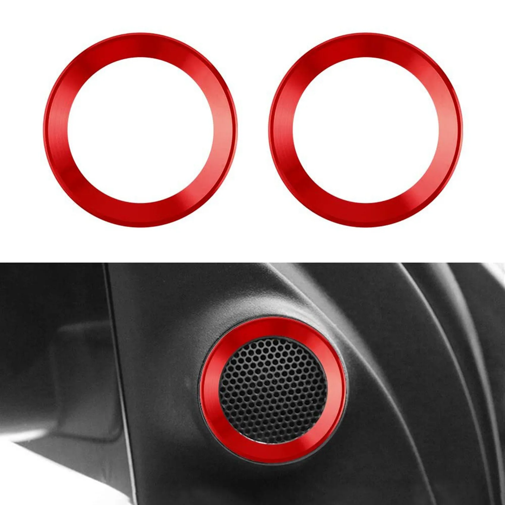 Car Front Rear Door Speaker Ring Knob Cover Metal Trim for Jeep Grand Cherokee 2011-2021 Decoration Accessories,Red 4PC