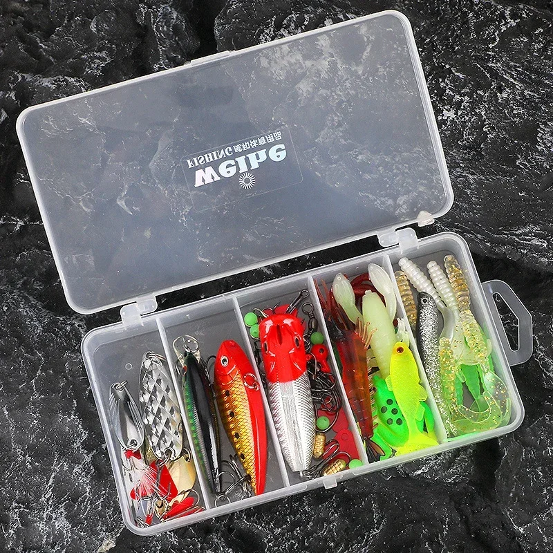 ALASICKA 78 Pieces Fishing Lure Kit Complete Set Minnow VIB Metal Artificial Lures Spoons Soft Bait Jig Head Worm Hook