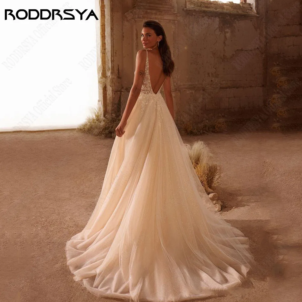 RODRSYA Boho Vestido de Noiva Sem Mangas Para Noiva Backless A Linha Tulle V-NeRODDRSYA Boho Vestido De Noiva Sem Mangas Para A Noiva Backless A Line Tulle V-Neck Applique Vestidos De Novia Custom Made Vestido De Noiva