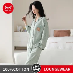 MiiOW Winter Pajamas for Women Soft Skin-friendly Cotton Loungewear Loose Ladies Turn-down Collar Homewear Cute Girl Sleepwear