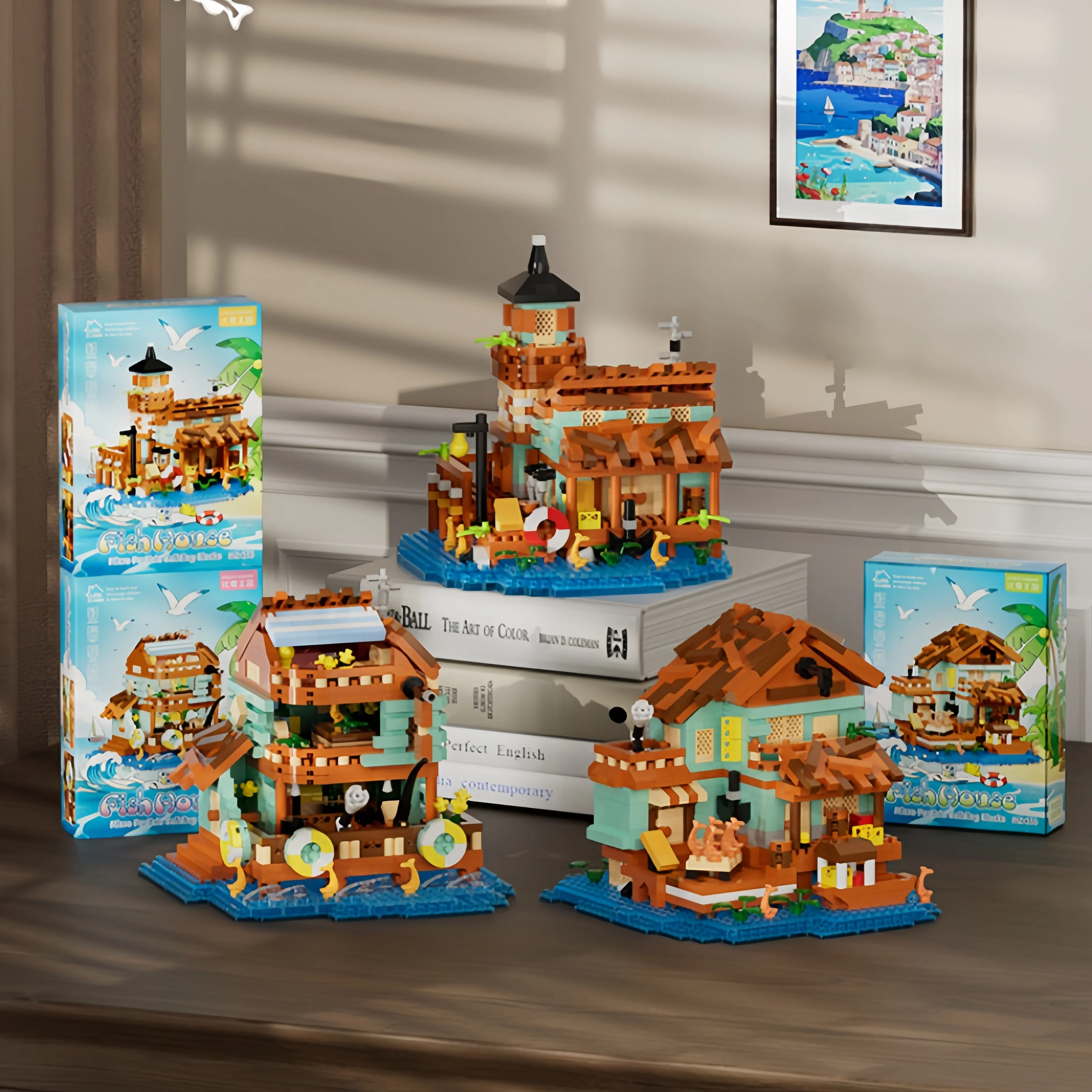 Juego de bloques de construcción de madera, modelo decorativo de la serie de escenas callejeras creativas, adecuado para coleccionar y regalar.