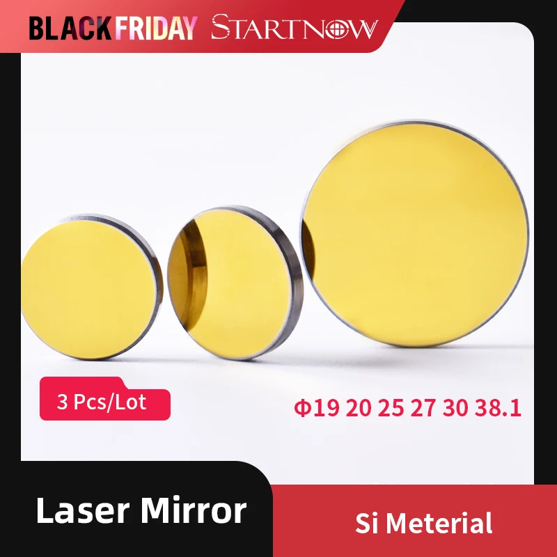 Startnow 3pcs/Lot Si CO2 Laser Mirror 19 20 25mm 30 38.1 Gold Plated Reflective Mirrors 100W CO2 Spare Parts Silicon Laser Lens