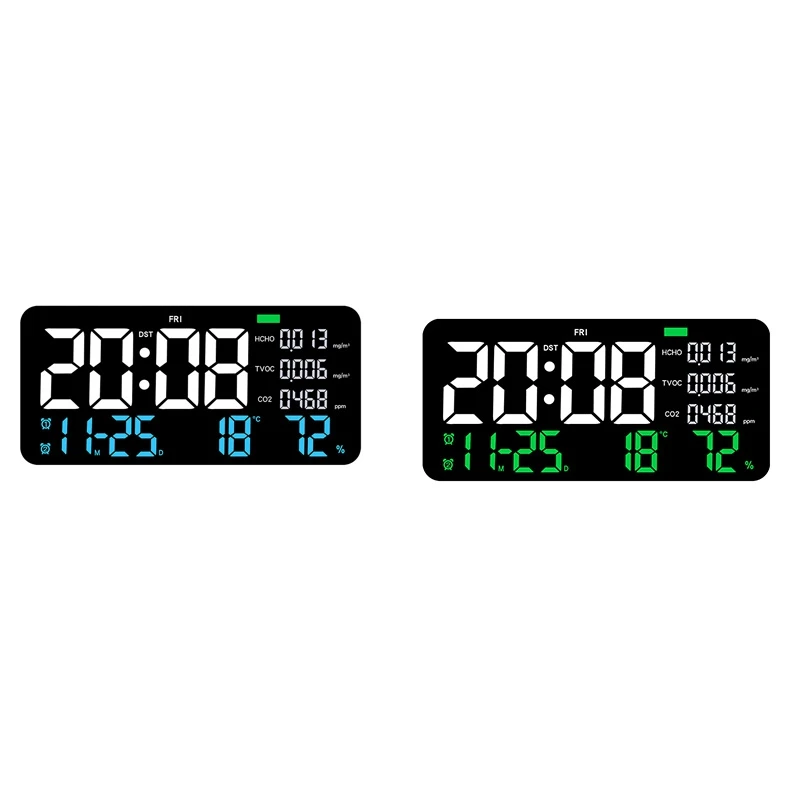 

LED Digital Wall Clock Formaldehyde/CO2/TVOC Display Smoke Recognition Countdown Bedroom Decorative Clock