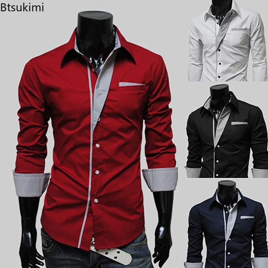 

2024New Personalized Shirt for Men Fashion Patchwork Design Trend Men Comfy Slim Party Dress Shirts Men Casual Street Style Tops