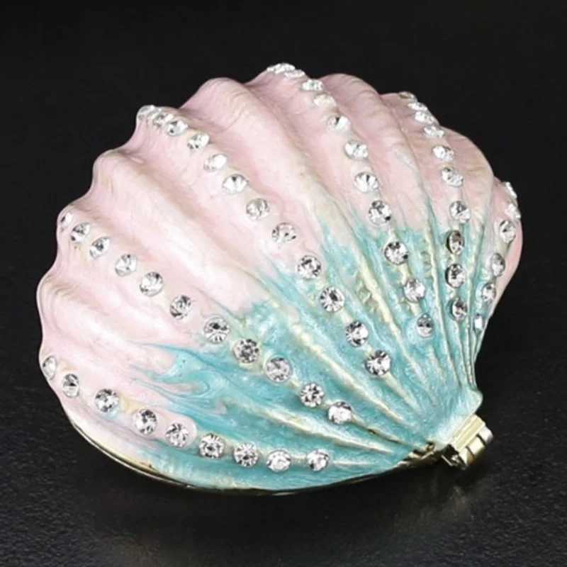 

Mini Jewelry Storage Box Inlaid Gem Organizer Shell Shape Portable Alloy Storage Earrings Ring Dresser Home Desktop Decorative