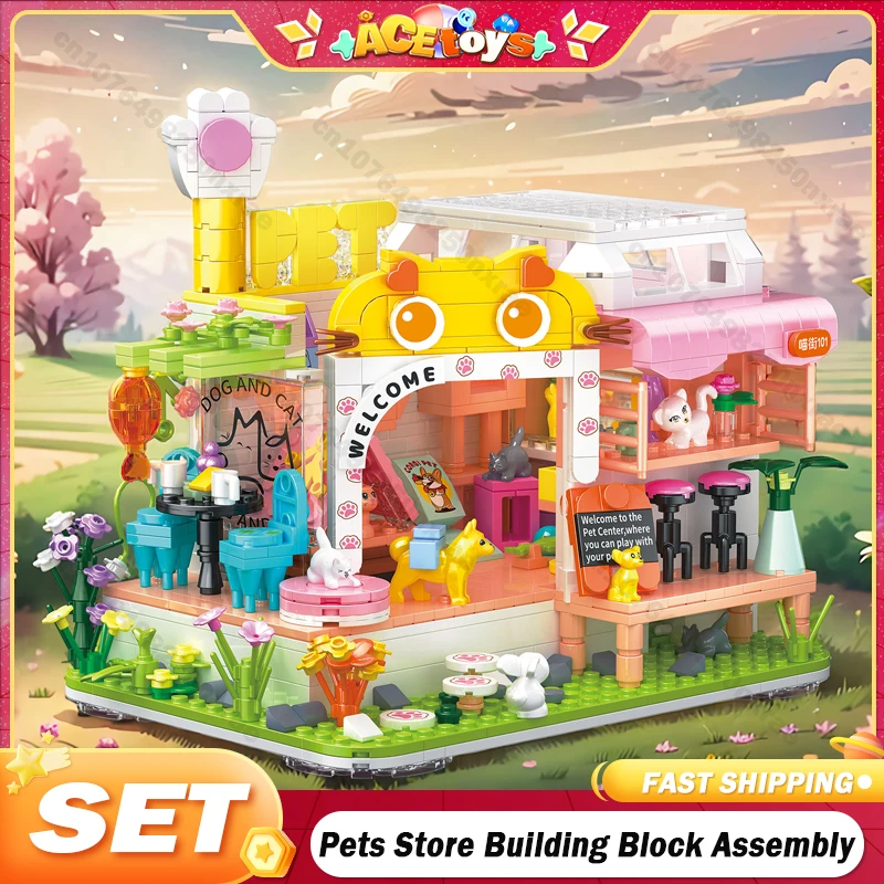 

Pets Store Building Block City Street View Creative Dog Cat Shop Construction Mini Bricks Assembly Educational Toys for Gifts