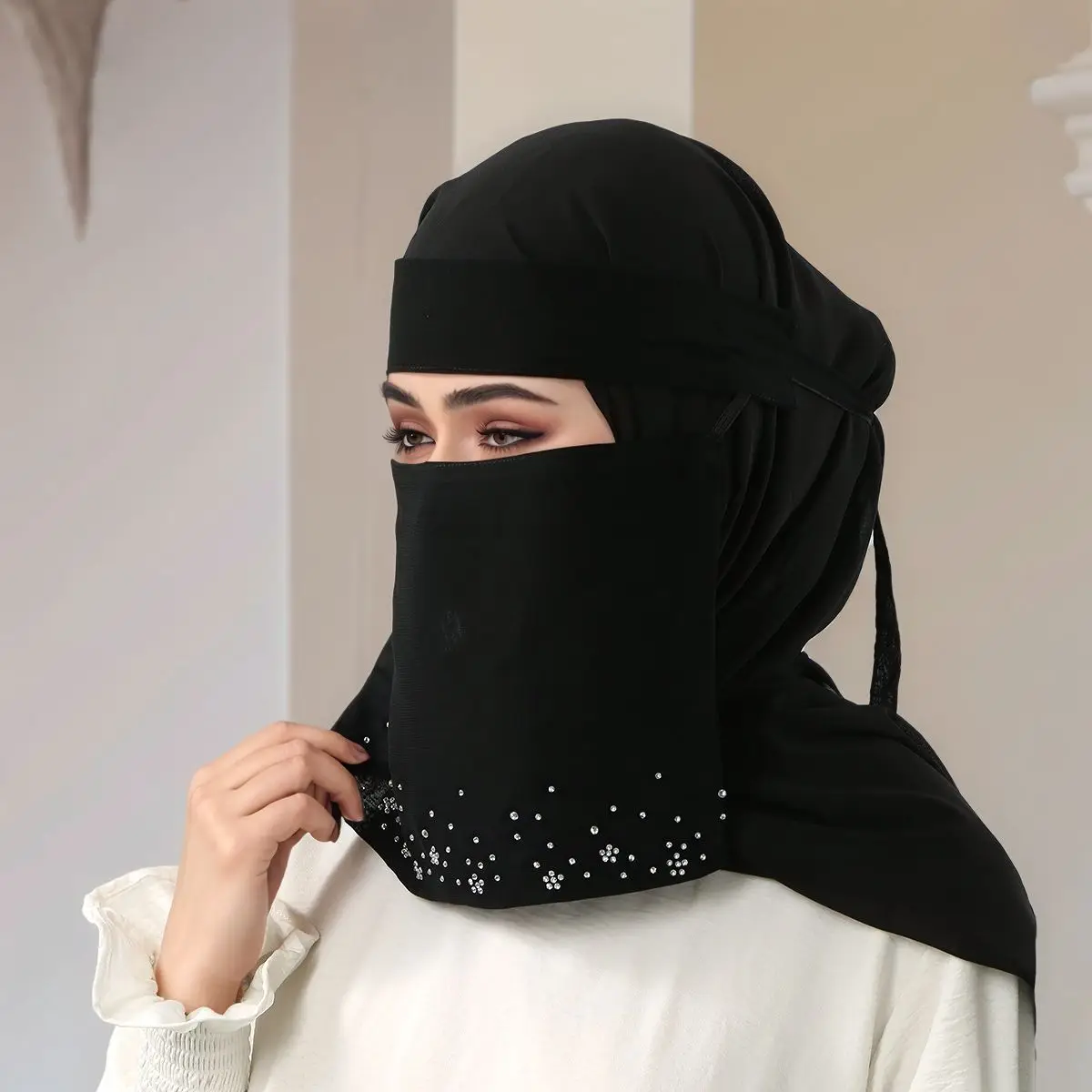 غطاء وجه إسلامي حجاب الحجاب زهرة الماس حزام إسلامي وشاح غطاء الرأس المرأة الحجاب مشروط القطن الصلاة تنفس التفاف