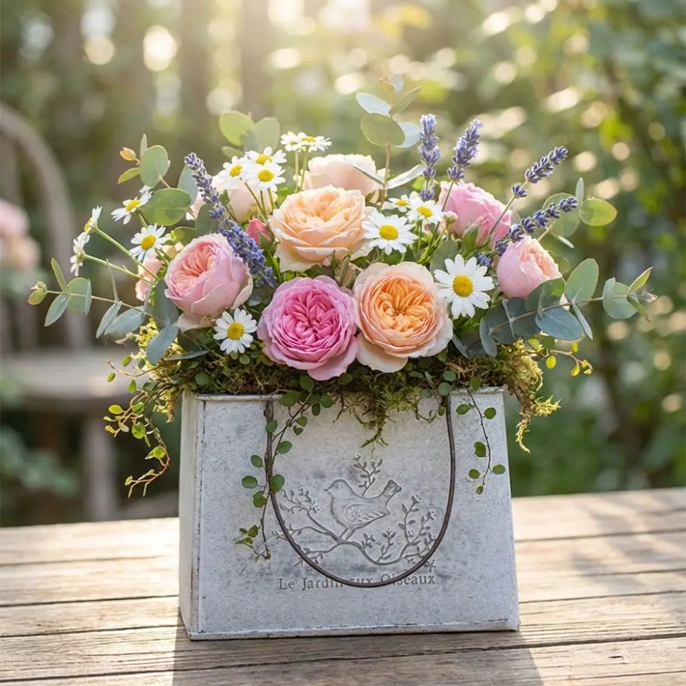 

Vintage Distressed Handbag Flower Pot Flower Vase Wear-resistant Iron Art Vase Plant Bucket Decorative Pot Wall Hanging Planter