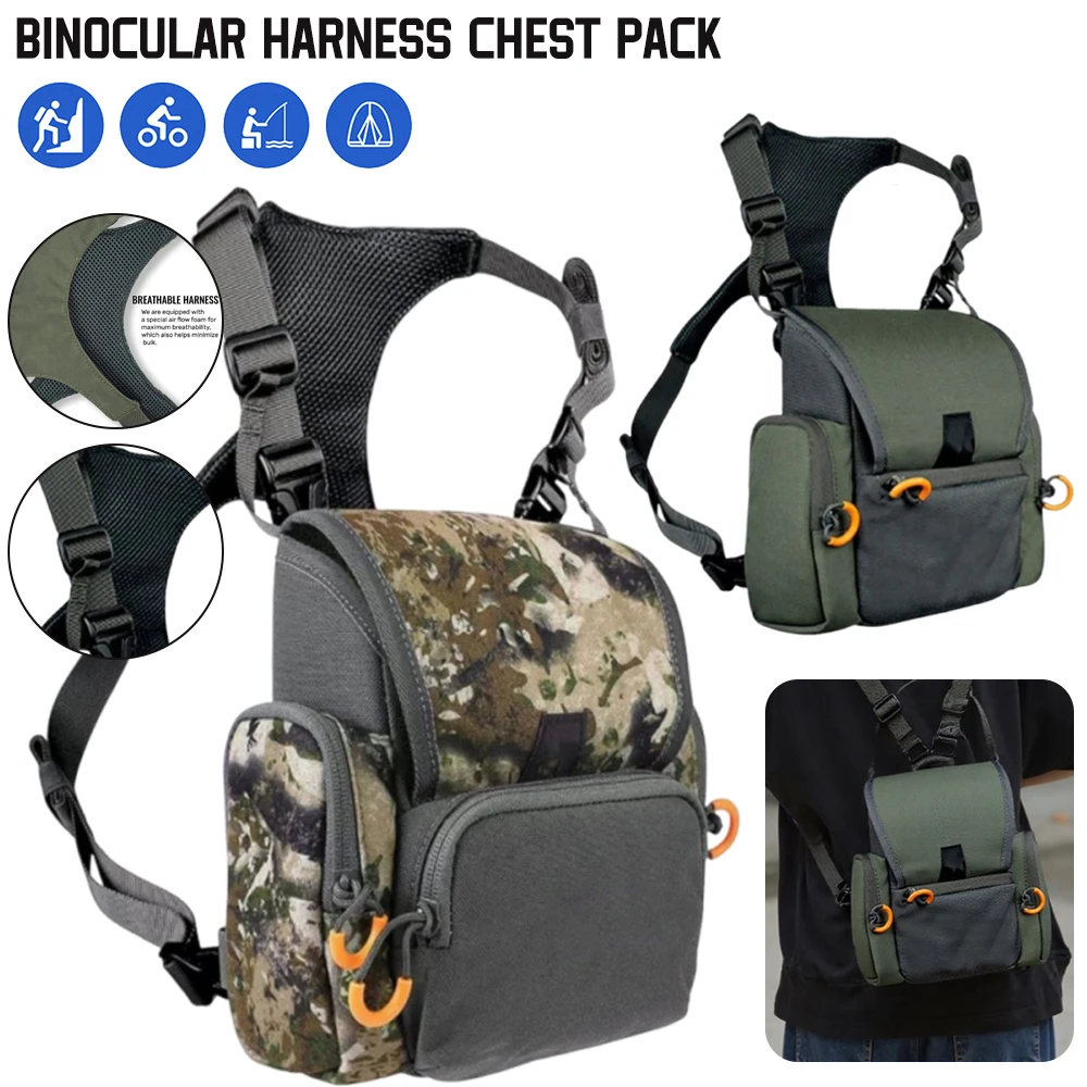 

Бинокулярный нагрудный рюкзак, регулируемый чехол для бинога большой емкости с дождевиком, сумка для дальномера для охоты и пешего туризма
