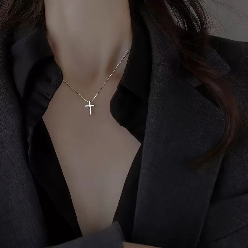 925 Sterling Silver Necklace Cross Pendant Women's Simple Design Temperament Wholesale Clavicle Chain Women's Jewelry view 2