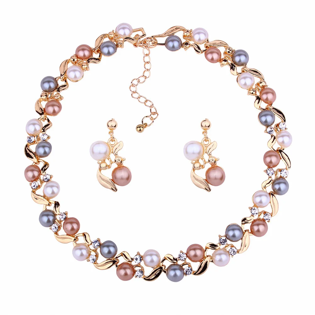 

Pearl Necklace Earring Set Alloy Jewelry Lightweight Durable Sweet Charm Neck Decoration Practical Accessories