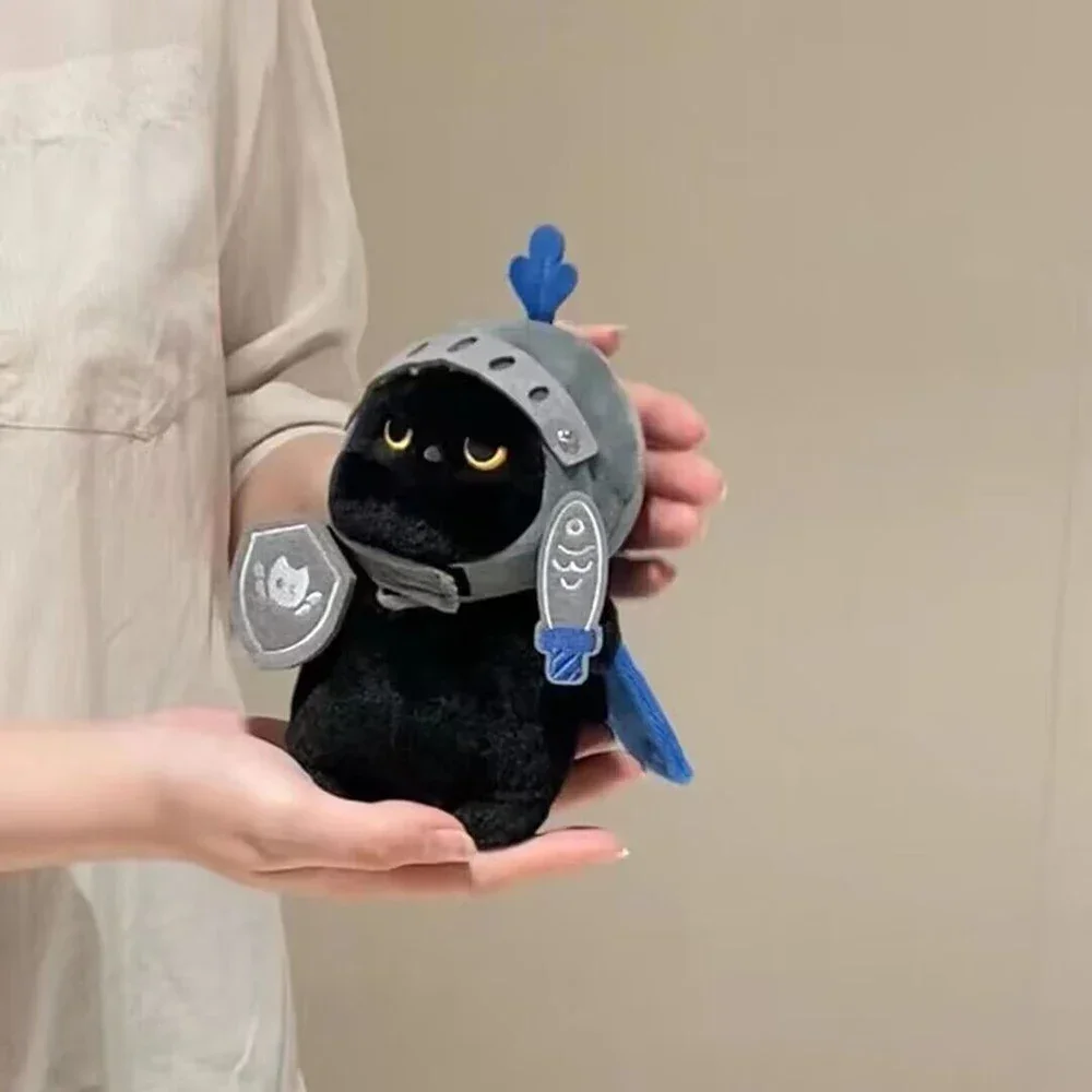 Versión Q Caballero Gato gatito muñeca juguete mochila colgante Compañero muñeca bolsa colgante Regalo de cumpleaños para niños Lindo gato negro juguete