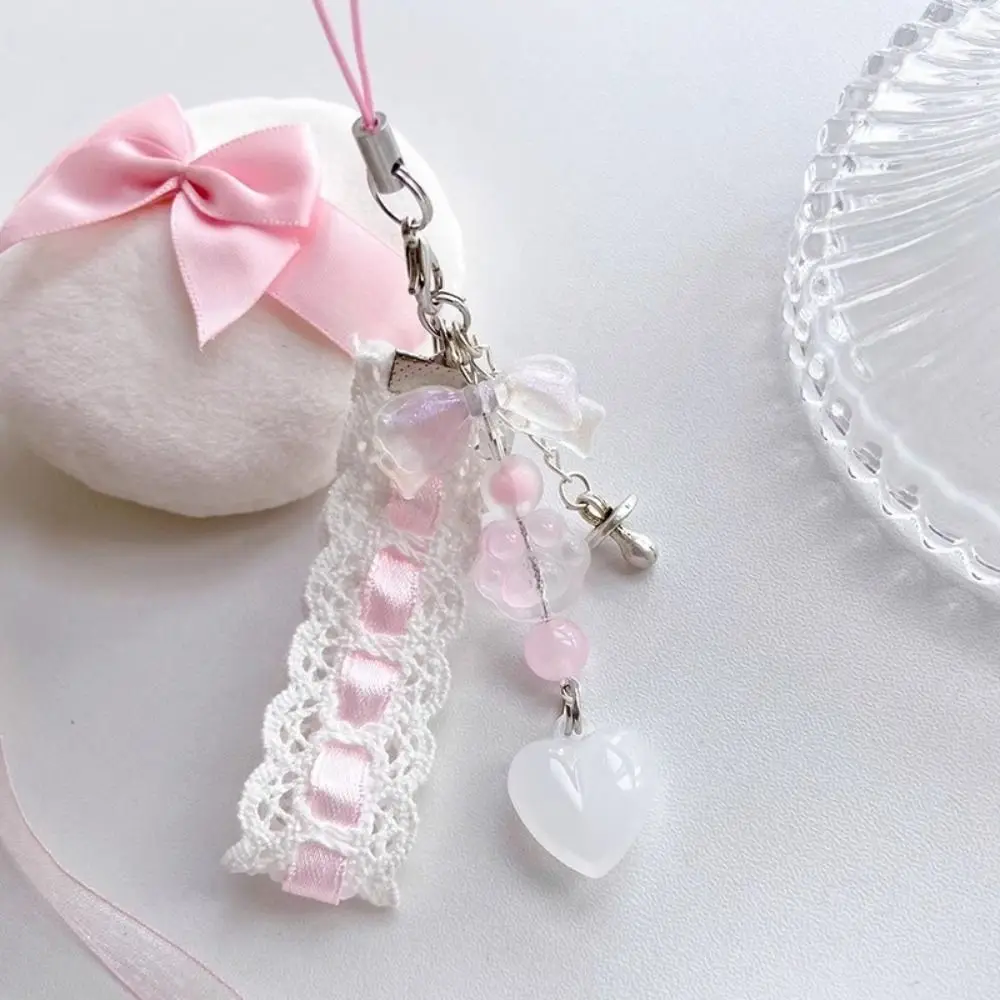 

New Pink Phone Charms Pendant Y2K Peach Kawaii Car Key Ring Gifts Handmade Sweet Girl Keychain