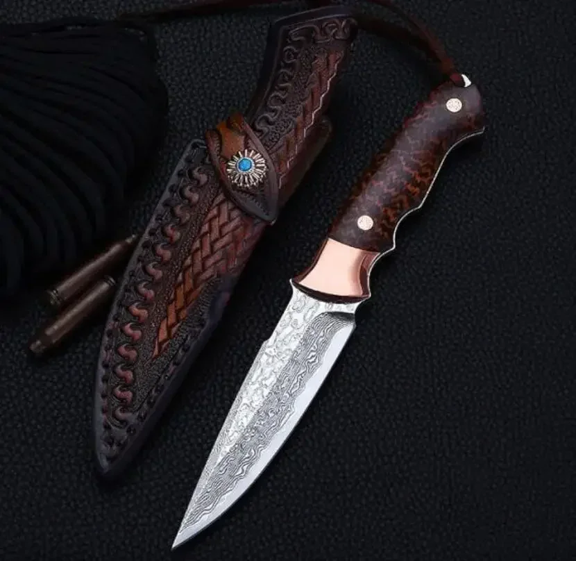 

Paodin Glory Blade Straight Fixed Knife Copper Steel VG10 Damascus Blade